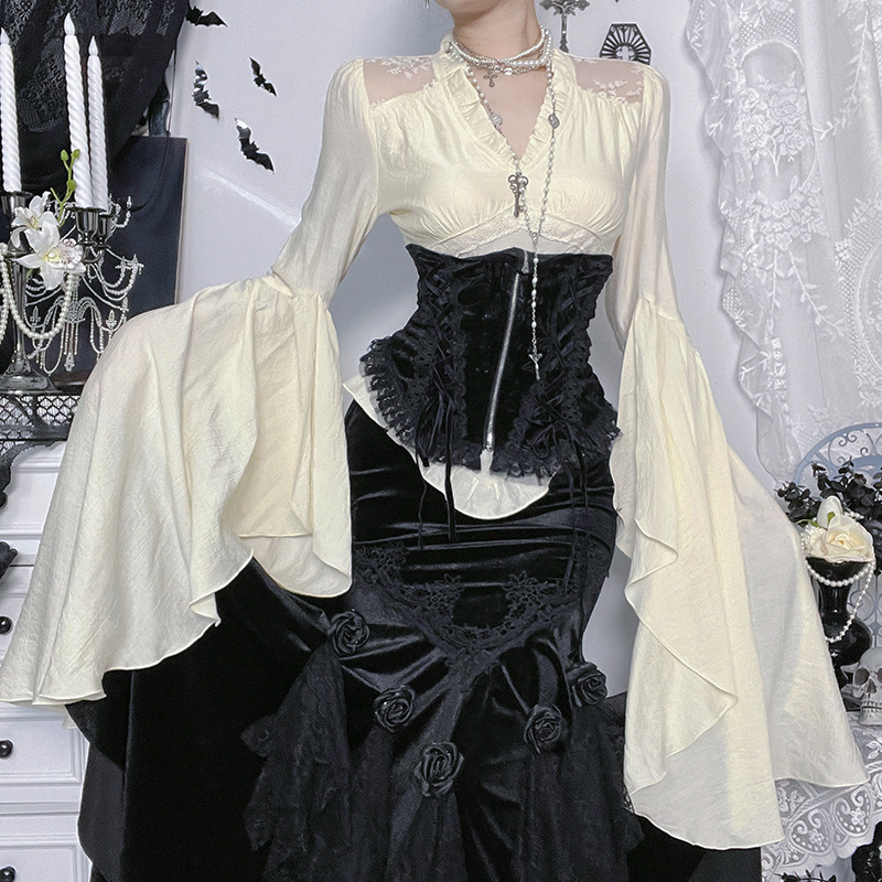 Cf25241 Cross-Border V-Neck Court-Style Long-Sleeve Top, New Autumn Model, Songle Doll Halloween Versatile Jacket