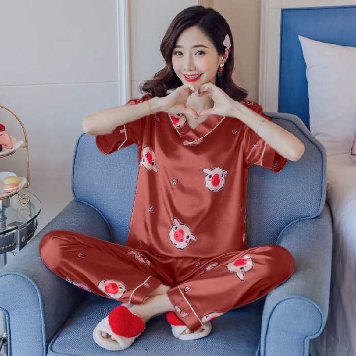 Pijama de seda de hielo para mujeres primavera y otoño corto y largo delgado dulce estilo coreano ropa de seda real dos piezas conjunto