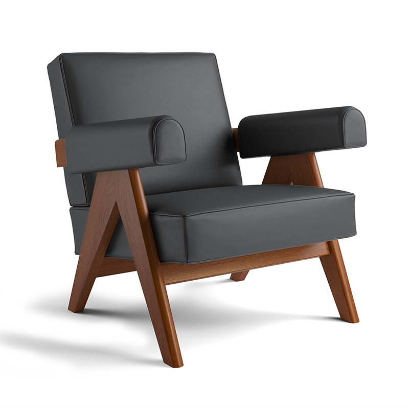Estilo japonés ocio cuero tela sofá silla para sala de estar sola madera maciza minimalista negociación retro sofá
