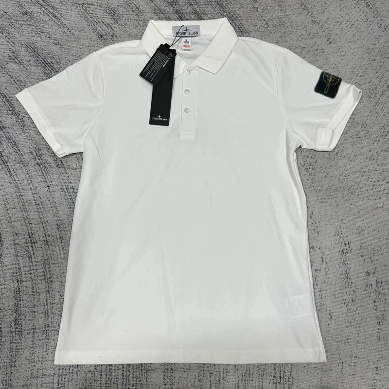 Cross-border Stone Island small logo compass emblem embroidered Vibe street style women's polo men's short-sleeve T-shirt Cross-border Stone Island small logo compass emblem embroidered Vibe street style women's polo men's short-sleeve T-shirt