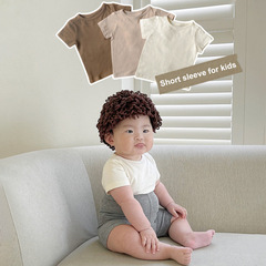 Children's short-sleeve T-shirt pure cotton Category A children's clothing summer solid color round neck top for boys and girls small babies infant clothes wholesale