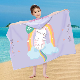 Microfiber Kidsren's Beach Towel Cape with Hood Custom Quick-Drying Water-Absorbent Kidsren's Swimming Beach Towel Jacquard Logo
