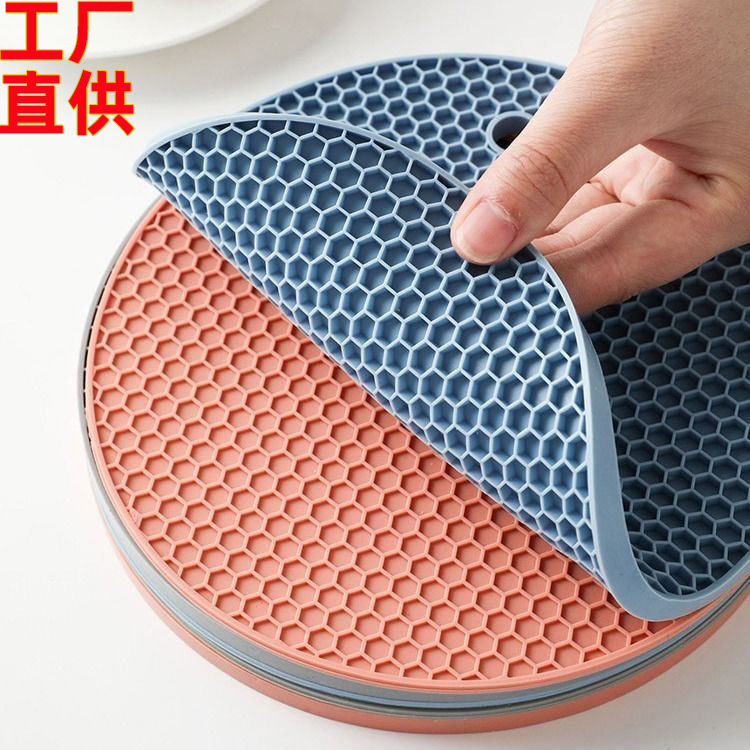 厂家批发跨境热销硅胶蜂窝隔热垫 硅胶餐垫圆形锅垫碗垫餐桌垫