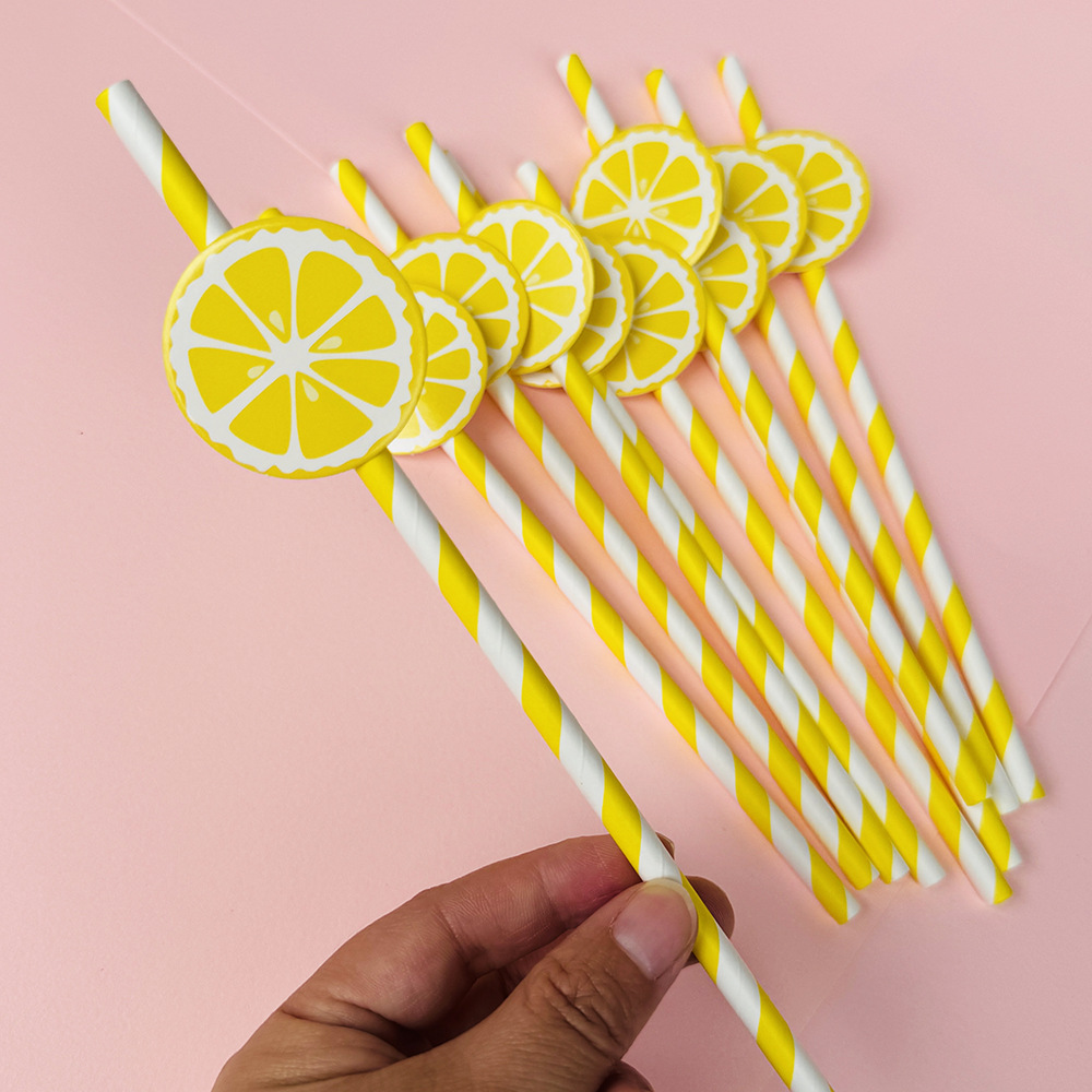 Suministros para fiestas transfronterizas Pajitas de limón de frutas creativas Pajitas de papel desechables Pajitas de bebidas de jugo Spot al por mayor