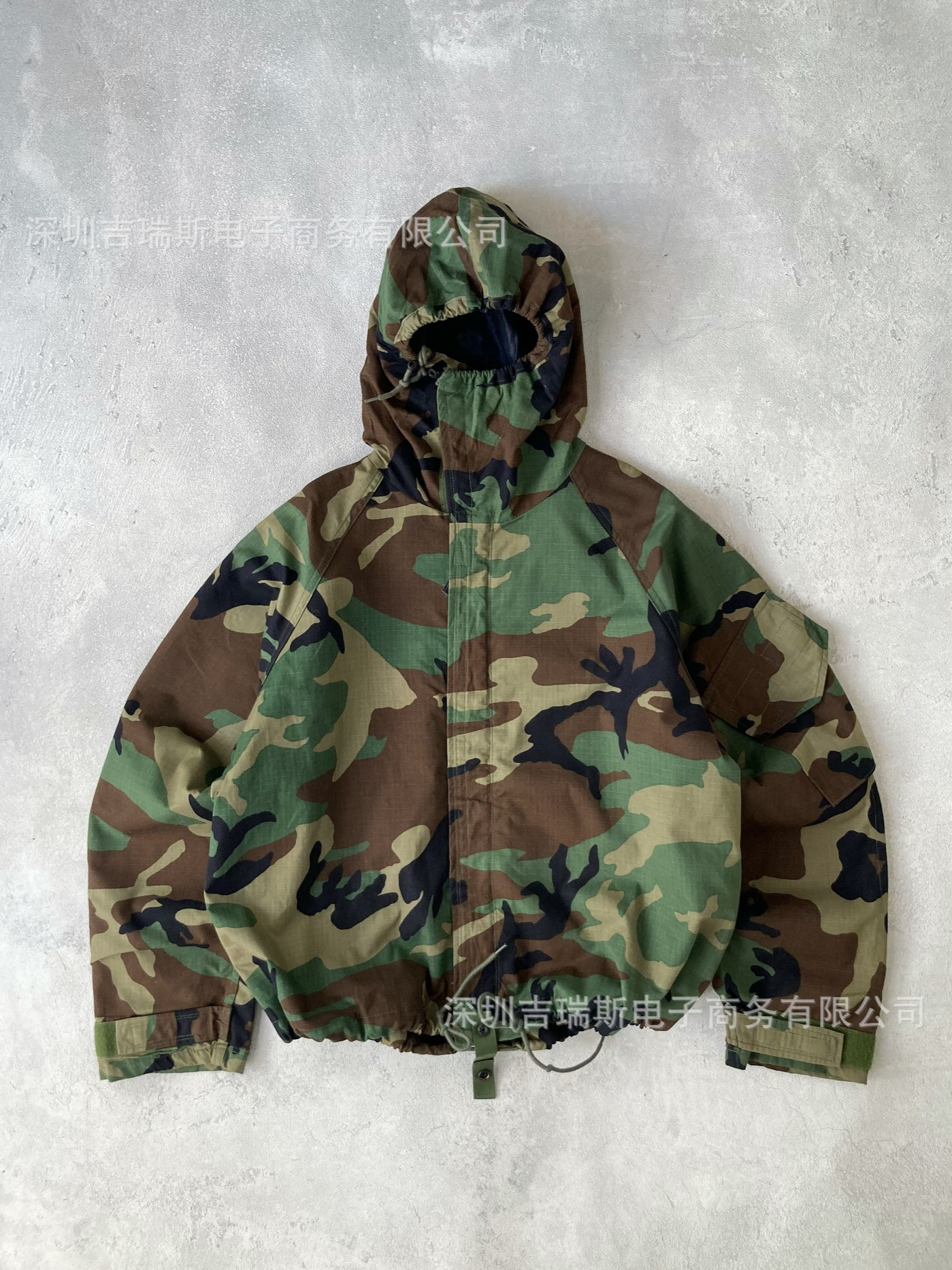 American Tactical Style Camouflage Hooded Jacket with Drawstring Hem Outdoor Workwear Jacket for Men and Women for Cross-Border Trade