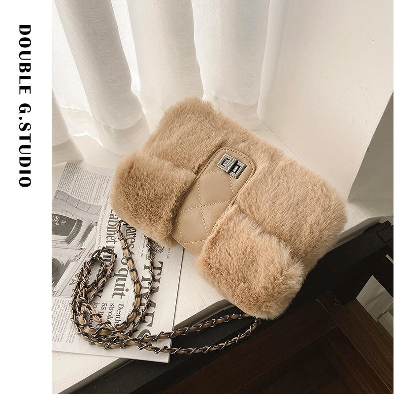 毛毛包包女秋冬新款单肩斜挎链条包2020潮时尚网红流行小方包韩版|ms