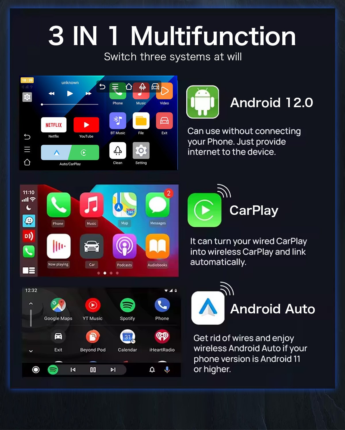 Cross-border wireless carplay box car navigation carplay adapter upgrade Android video box dual WiFi