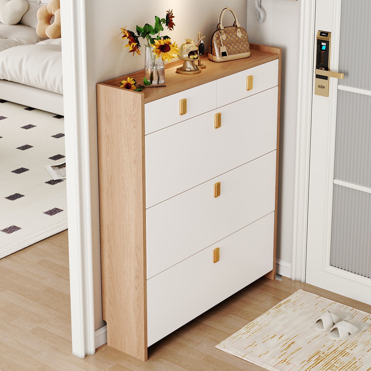 New 2025 Ultra-Thin Tipping Bucket Shoe Cabinet, Popular Simple and Modern Home Door Storage Entry Large-Capacity Shoe Rack