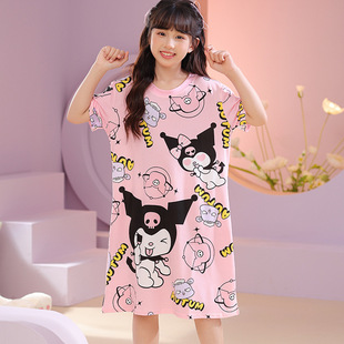 Girls nightgown summer girls spring and autumn 2024 new dress children's short sleeve baby pajamas princess style wholesale