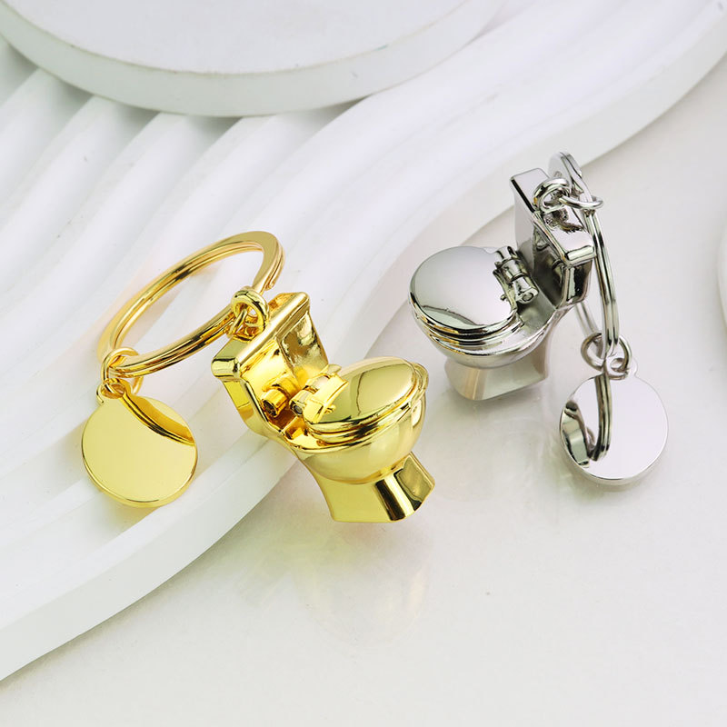 Simulación creativa inodoro llavero de metal mini coche baño llavero colgante pequeño regalo personalización