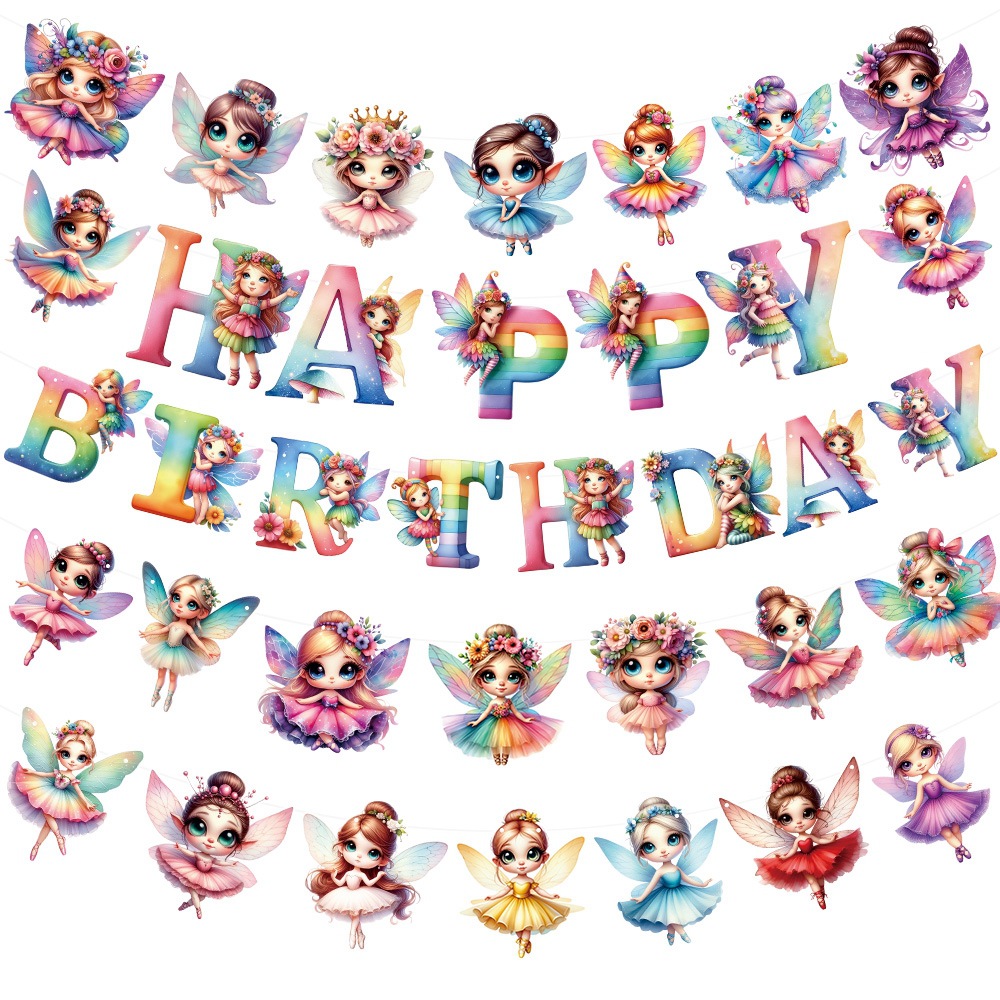 Nuevo producto decoración de fiesta de cumpleaños feliz birthday tira de la bandera bandera hada elfo tira de la bandera