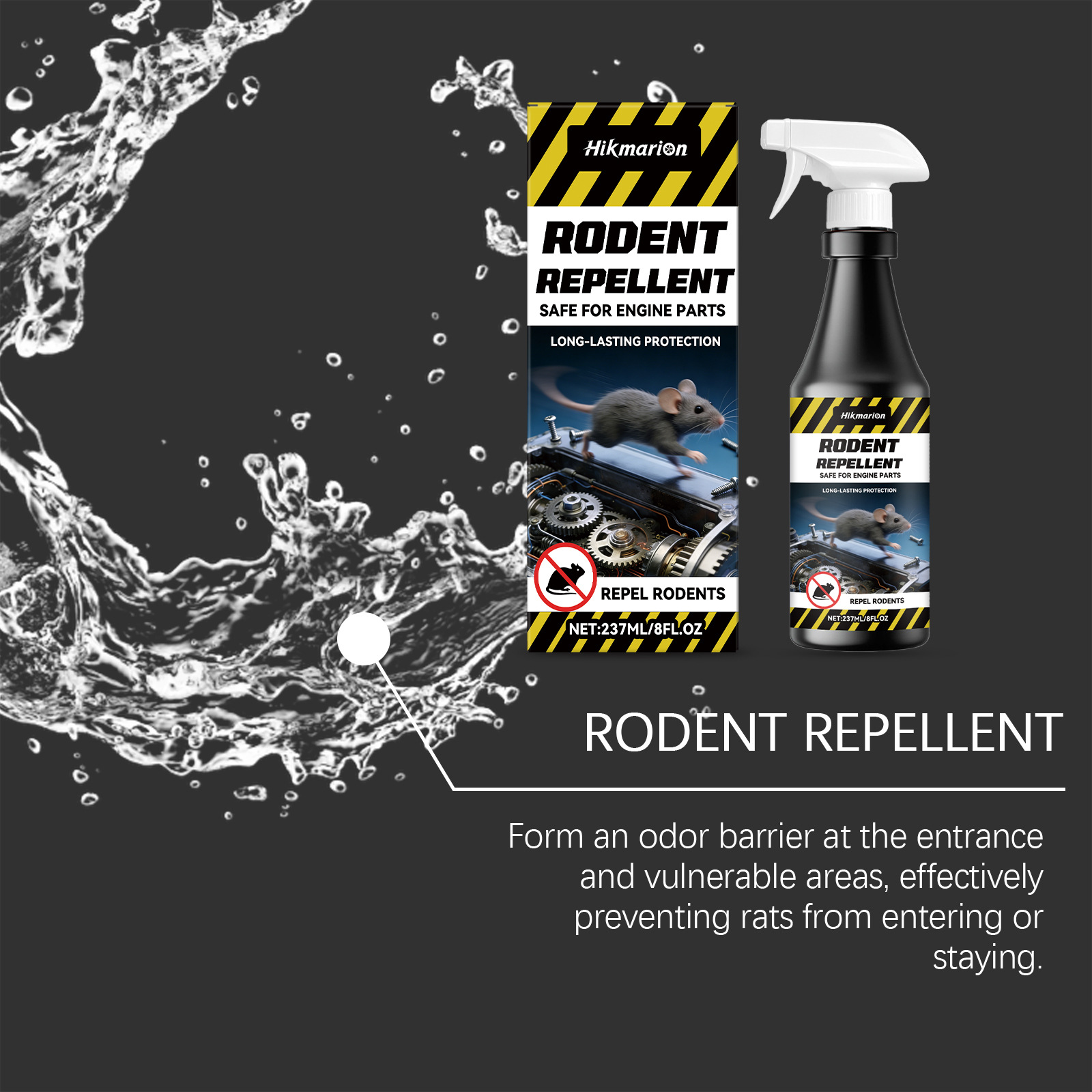 Hikmarion Engine Rat Repellent Spray for Car and Home Use, Safe and Non-Corrosive, Non-Irritating