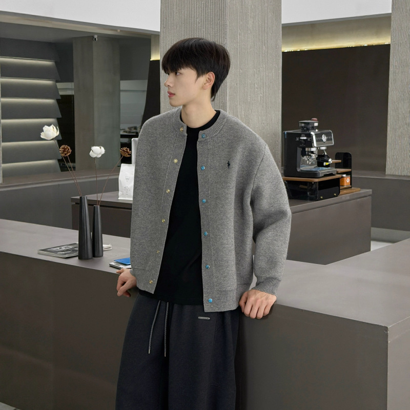 Turquoise Sweater Jacket for Men, Spring and Autumn 2025 New Style, Simple Knit Cardigan Jacket, Men's Spring Fashion Top, Trendy Men's Wear