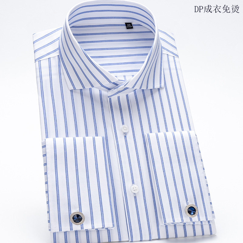 Men's French Shirt Windsor Collar DP Readymade Clothes Non-ironing Striped High-end Business Dress Cotton Cufflinks Shirt Long Sleeves