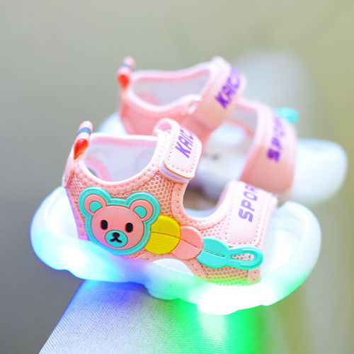 Baby Girl Sandals 0-3-5.5 Years Old 2 Girls Children Glowing Soft Sole Princess Shoes with Flash Lights Breathable First Walking Shoes