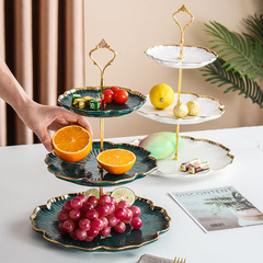 祖母墨綠陶瓷串盤二層三層串盤歐式下午茶生日水果盤點心盤蛋糕盤