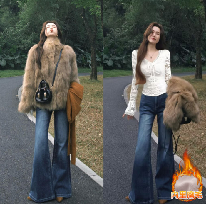 White Fleece-Lined Lace Base Shirt for Women, Fur V-Neck Inner Layer, Thickened for Autumn and Winter, Slim Fit, Can Be Worn Outside, Stunning Top
