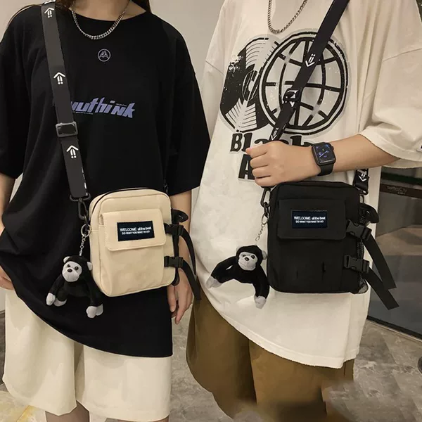 2025 Summer New Men's Trendy and Cool Nylon Shoulder Bag Ins Style Korean Style Casual Crossbody Bag Simple Small Square Bag
