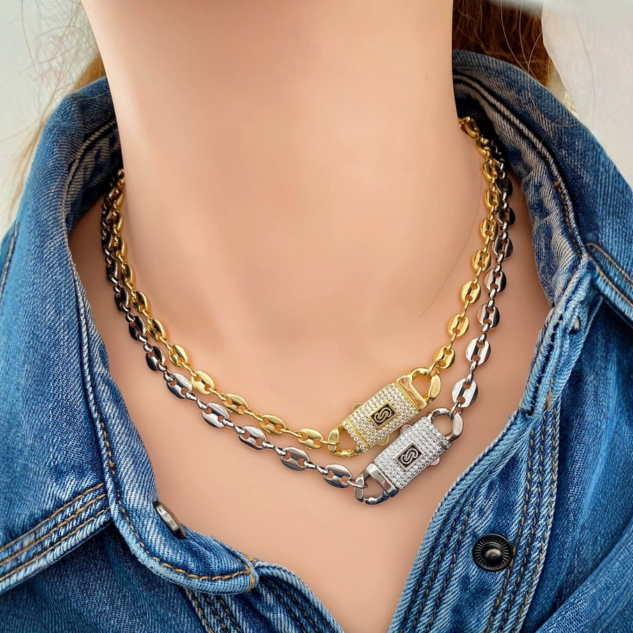 Collana girocollo con catena a forma di naso di maiale con chicchi di caffè, da uomo e da donna, molto venduta_voghion.com