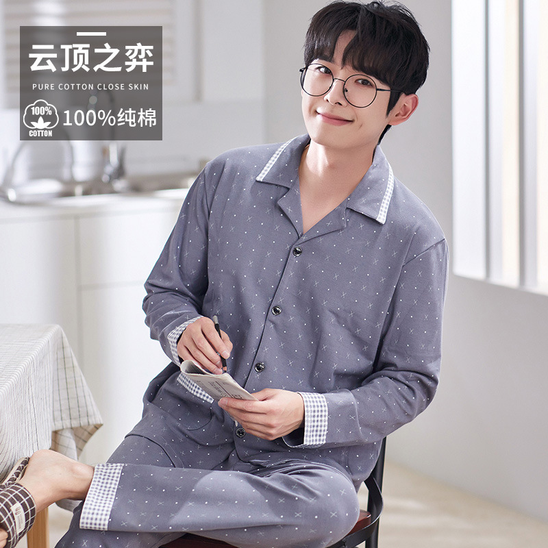 Pijamas de los hombres primavera y otoño más tamaño % algodón manga larga 2022 nuevo traje casual desgaste del hogar se puede usar fuera