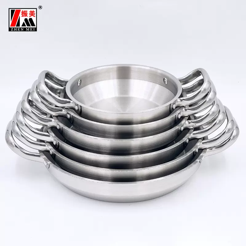 ZM特厚不锈钢美式干锅海鲜锅部队火锅双耳平底干锅盆炒锅商用浅锅