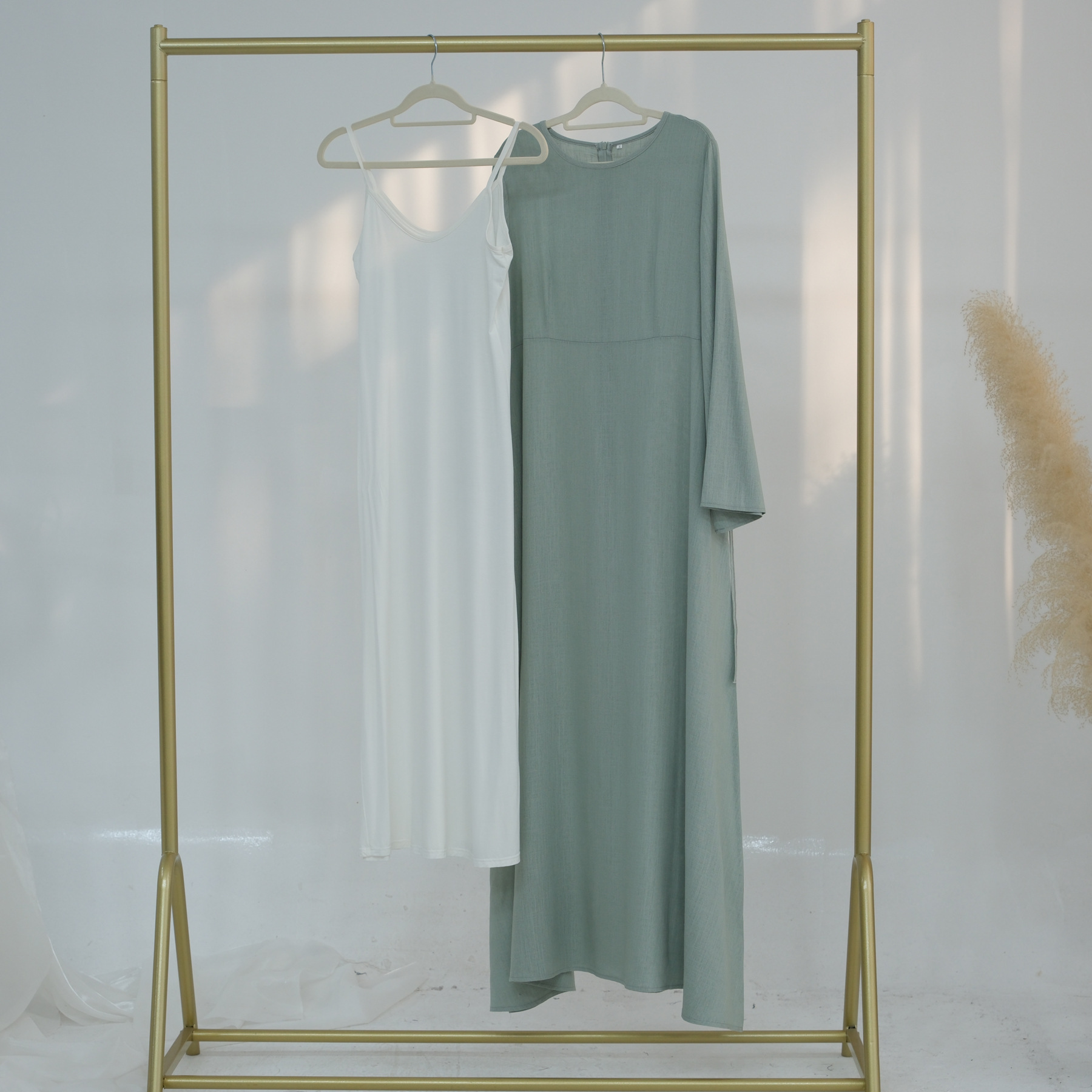 2025 Dubai Fashion Lace Up Bamboo Solid Color Simple Dress LR947_ecoleips.com