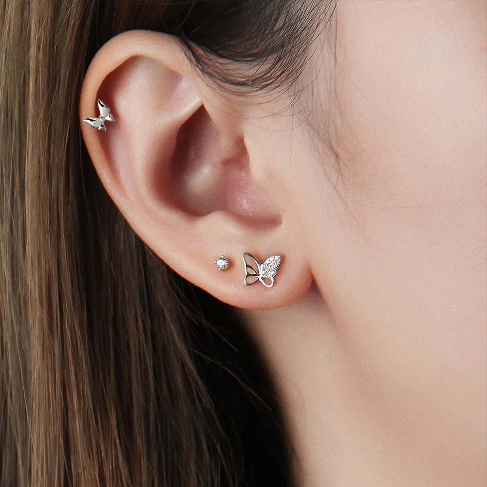 3g Weight Ear Studs Classification 1 Set Quantity Daily Occasion 925 Sterling Silver Material Star, Butterfly Pattern Women's Gender Plating Design Simple Style Style 1 Set 925 Sterling Silver Star Butterfly Ear Studs 81