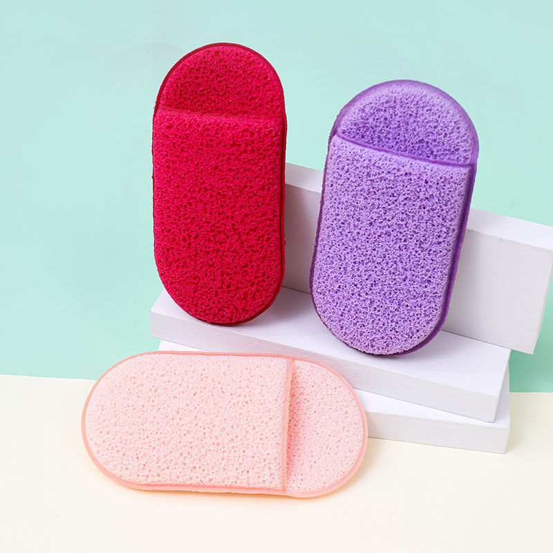 Limpiador facial personalizado de fábrica, pantuflas pequeñas con guantes ovaladas, limpiador, limpiador, máscara de barro, desmaquillante, esponja, toalla facial