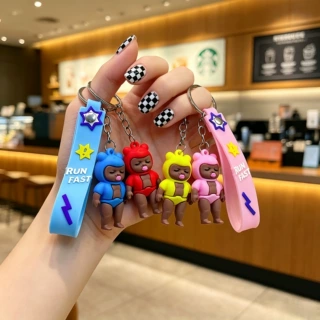 可爱卡通小黑娃钥匙扣挂件PVC软胶萌趣公仔包包汽车钥匙链男女礼