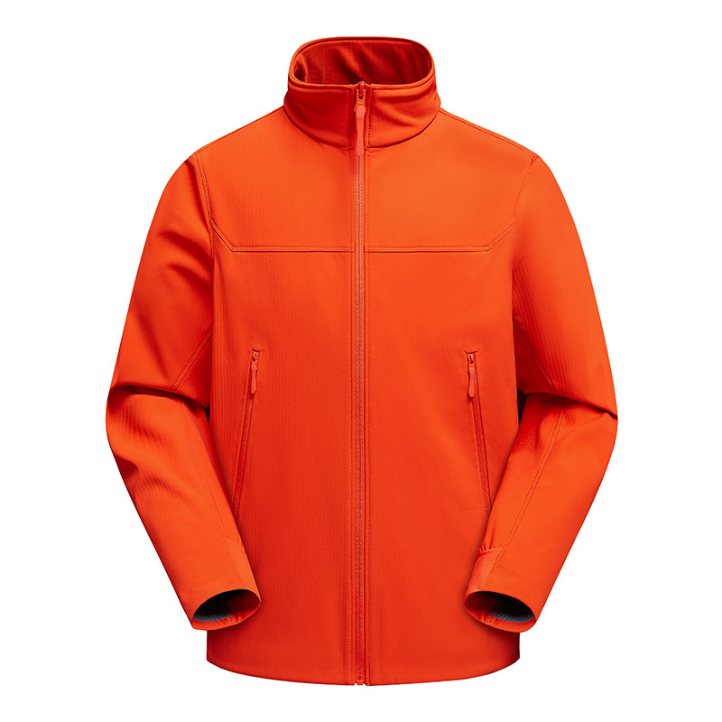 Outdoor Soft Shell Jacket with Logo Printing, Velvet, Waterproof, Windproof, Stand-Up Collar, Mountaineering Jacket, Hooded Jacket