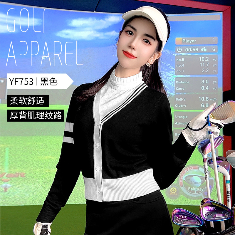 Áo khoác len nữ PGM dệt kim co giãn ấm áp dành cho golf — YF753 [vải co giãn/kết cấu khác nhau ở mặt sau] áo khoác len màu đen