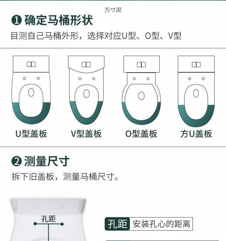 Universal household thickened toilet seat cover, old-fashioned toilet seat cover, square, durable, V-shaped, U-shaped installation tutorial Specification drawing