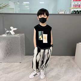 男童夏季休闲背心套装2025新款中小童韩版洋气无袖防蚊裤两件套潮