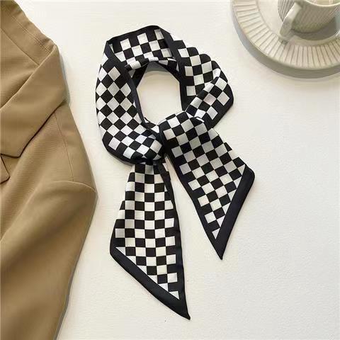 White and tender black and white small silk scarf women's spring and summer narrow streamer hair band hair tie bag decorative long scarf