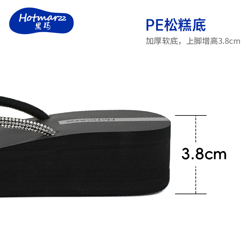 Hotmarzz hei ma chanclas de diamantes de imitación para mujer zapatillas de playa de tacón alto chanclas bohemias gruesas