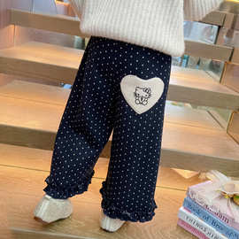 女童加绒波点裤子秋冬2025新款洋气韩系百搭女宝宝加厚保暖休闲裤