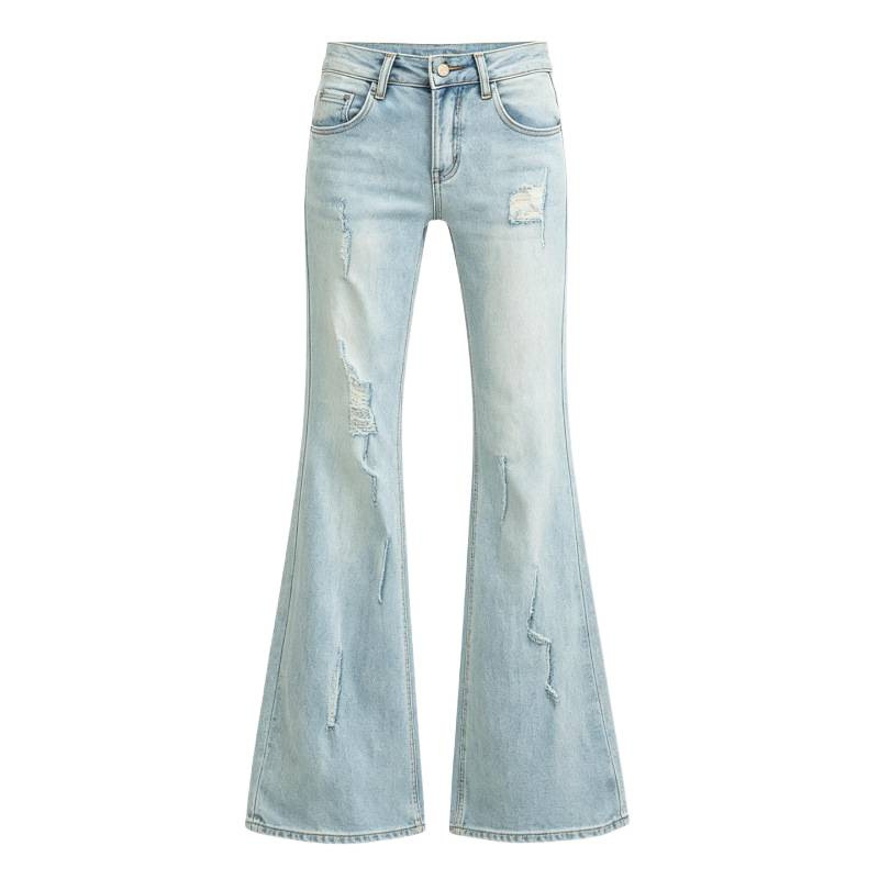 2026 verano nuevo azul claro de cintura alta micropantalones jeans de tamaño grande rectas delgadas pantalones de agujero de moda