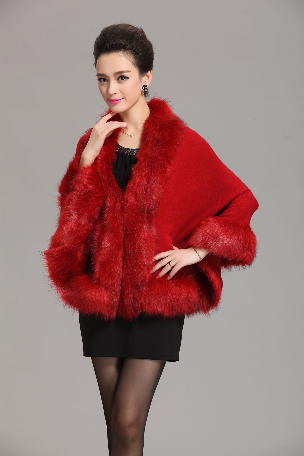 new  fox fur shawl cape large size women's knitted cardigan jacket_voghion.com