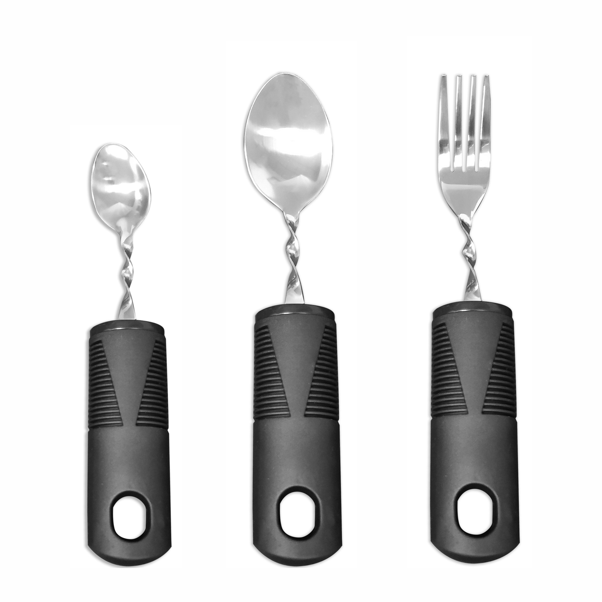 Mango transfronterizo de caucho y plástico de acero inoxidable antivibración, plegable adaptable y doblado para ancianos, vajilla de rehabilitación de alimentos, juego de cuchillos, tenedores y cucharas