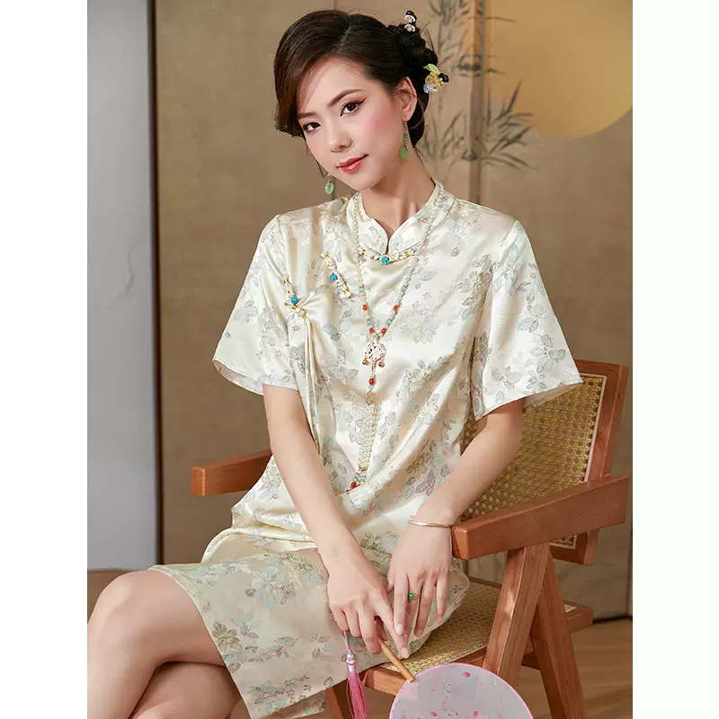 26姆米桑蚕丝系列｜肌理感改良旗袍小个子真丝提花连衣裙女新中式