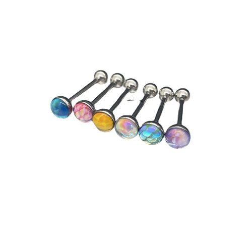 ins hot European and American popular titanium steel multi-color mermaid lin zircon tongue nail external thread stainless steel piercing jewelry