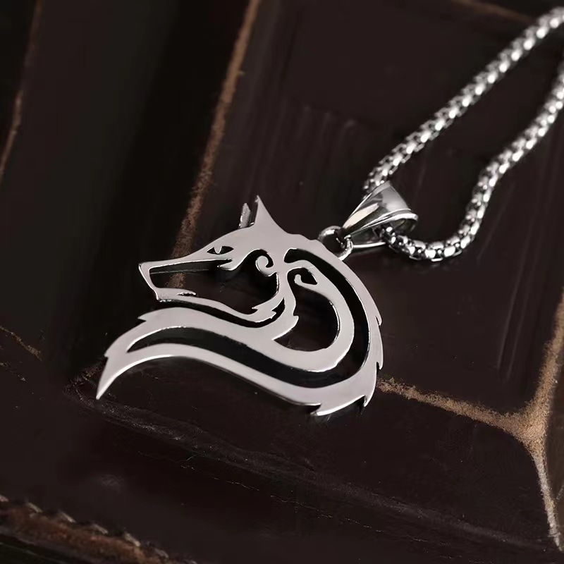 Wikinger Keltischer Wolfskopf Edelstahl Hip Hop Anhänger Herren Halskette Mode Punk Schmuck Geschenk_voghion.com