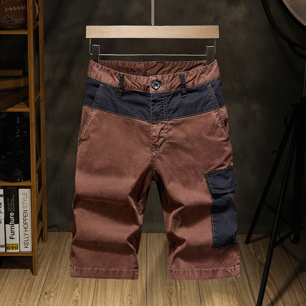 抖音快手 男士个性拼接大口袋5分库夏季时尚棉短裤运动中裤