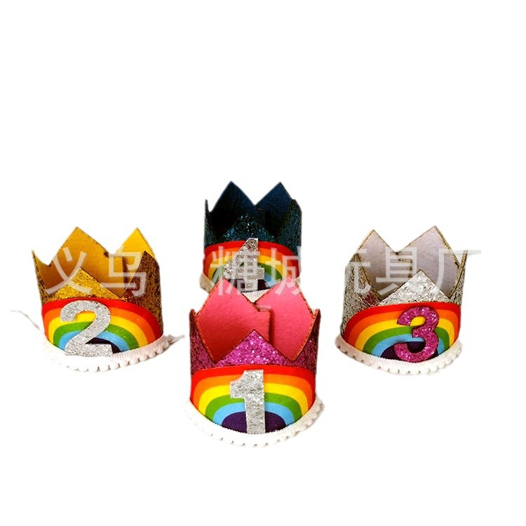 Transfronterizo para niños cumpleaños sombrero corona bebés aniversario número de color rojo bandeja de cabeza decoración de fiesta de cumpleaños