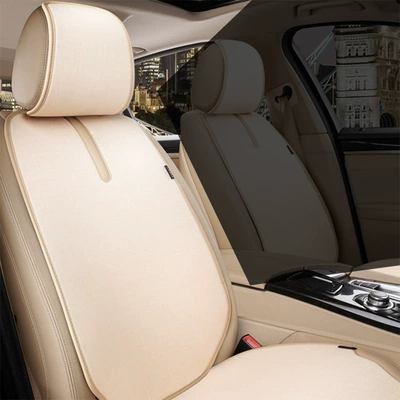 all seasons, single-piece seat cushion, Seat cushion, seat cover - leather-style-beige-separate-backrest-headrest