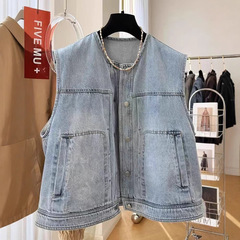 ファッショナブルでスタイリッシュな女性用デニムベスト、春夏ショートベストジャケット、ゆったりノースリーブベスト、レイヤード薄手トップス