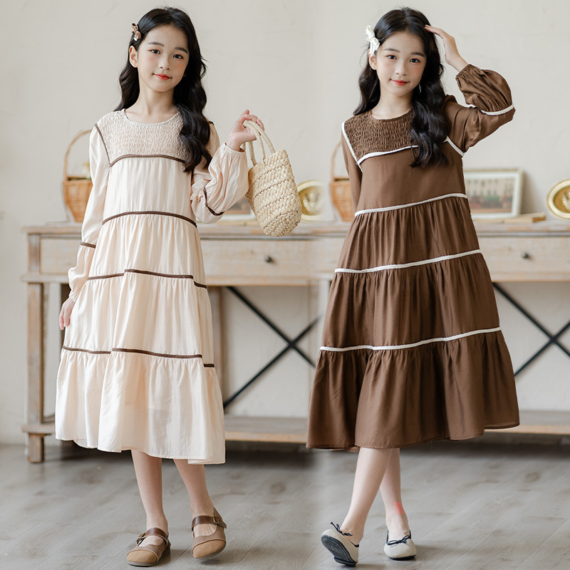 Girls' Contrast Color Sweet Striped Dress for Primary and Secondary School Students 2025 New Plus Size Summer Children's Fashionable Girl's Dress