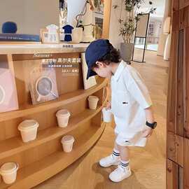 童装男童夏季2025新款中大童韩版休闲宽松POLO上衣纯色时髦两件套