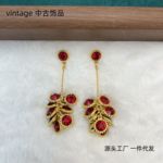 中古vintage真金电镀复古合金宝石球链高贵大气女士耳钉