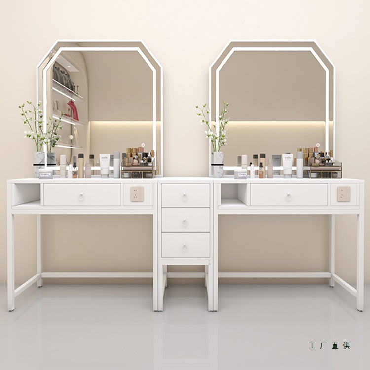 Hairdressing Dressing Table Photo Studio Light Luxury Dressing Table with Light Makeup Dressing Table Cabinet Integrated Barber Shop Mirror